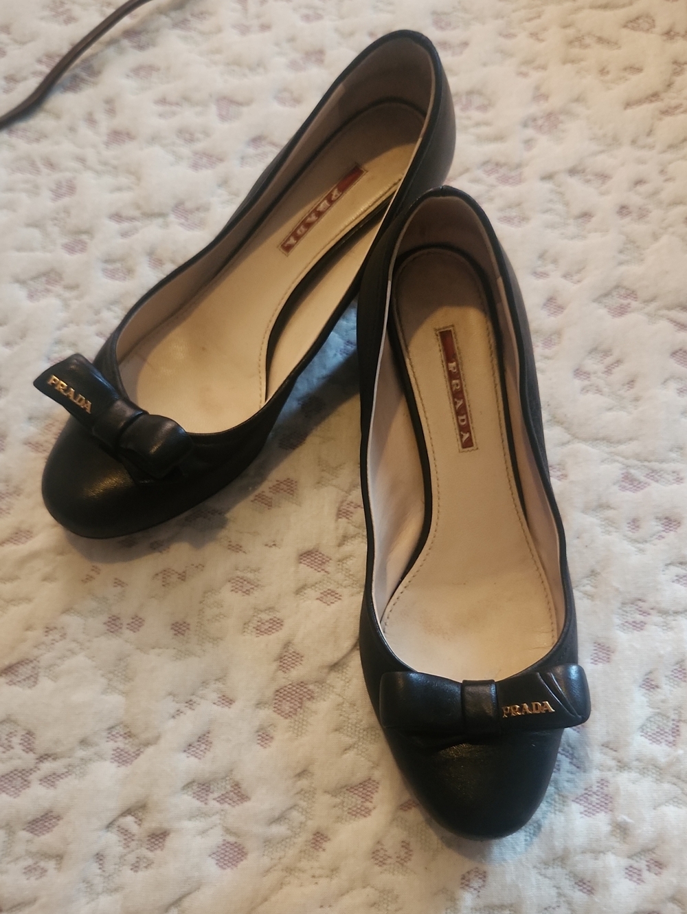 Prada Black Leather Bow Ballet Flats